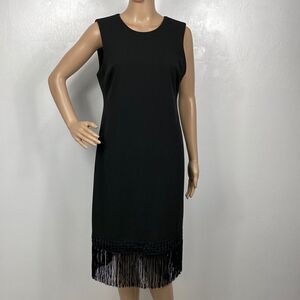 Calvin Klein Black Sleeveless Fringe Hem Midi Dress Size 10